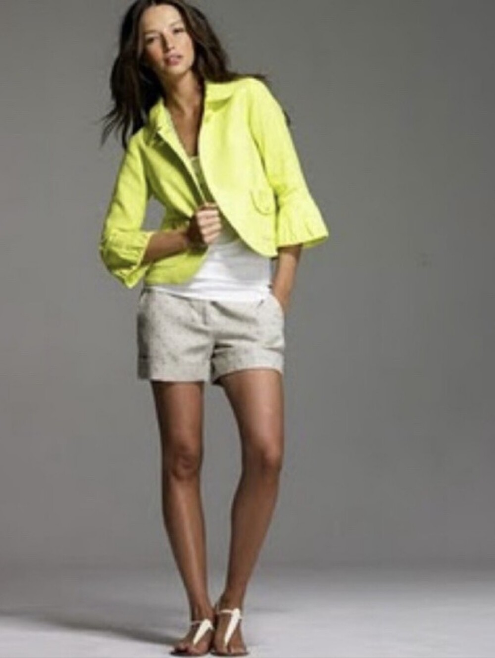 J. Crew Neon Lime Tulip Sleeve Cropped Linen Blazer